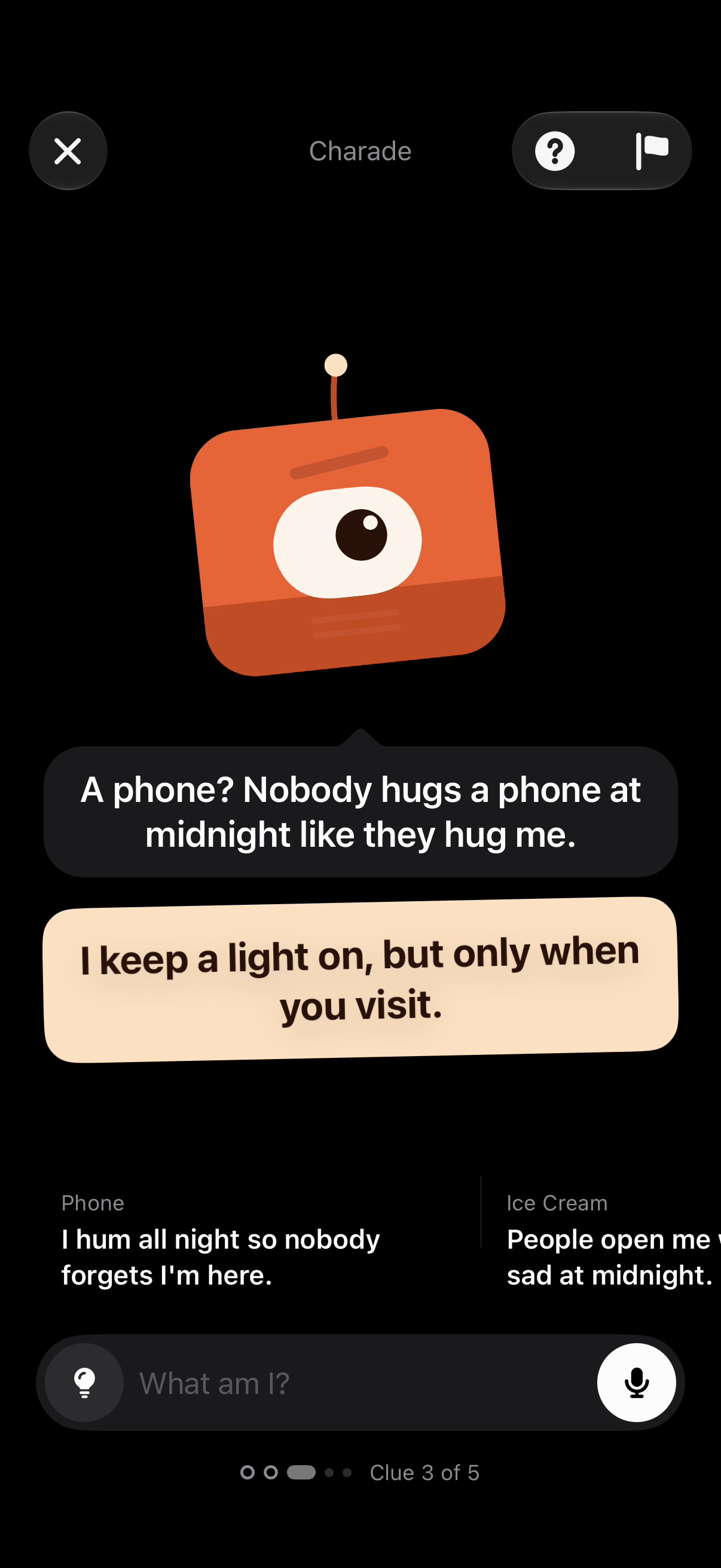 iPhone screenshot: Charade, dark