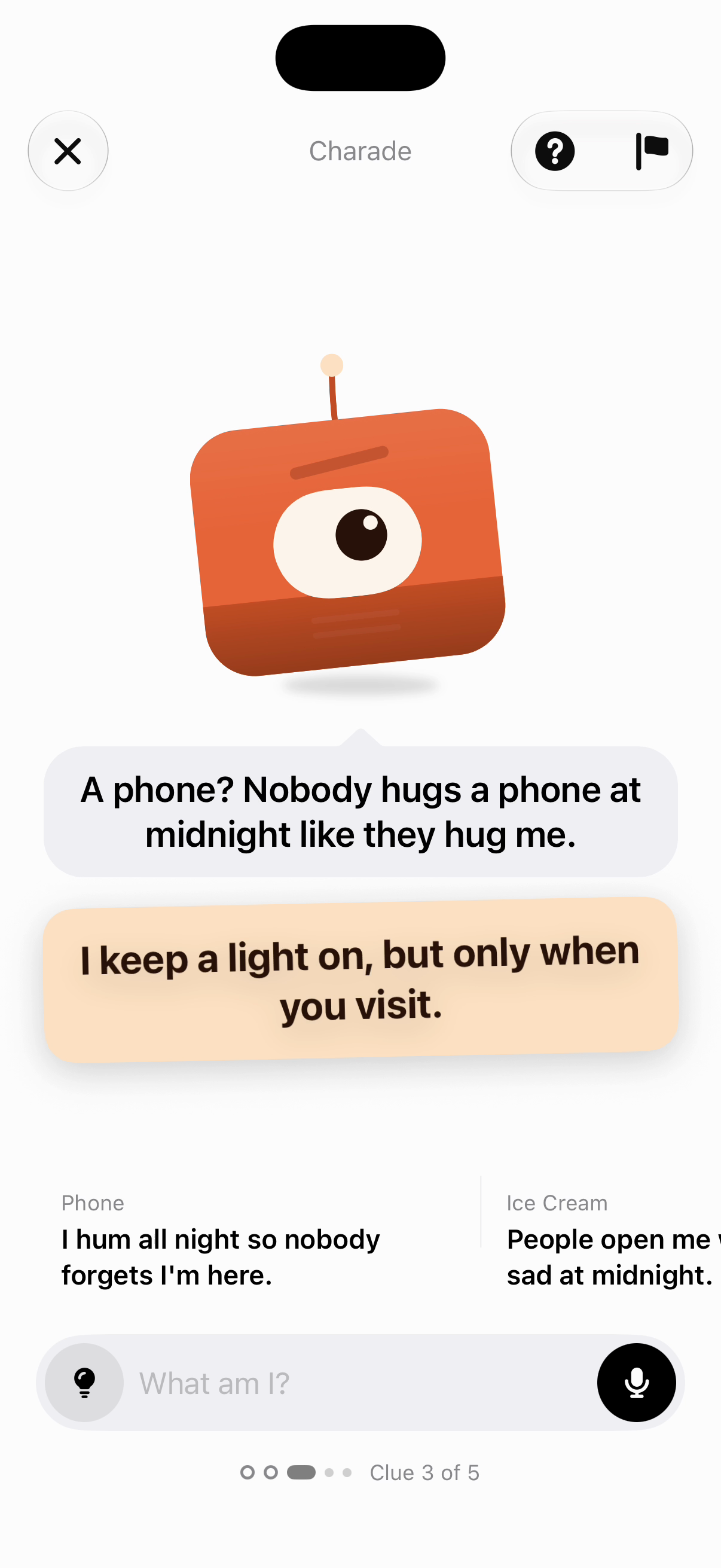 iPhone screenshot: Charade, light