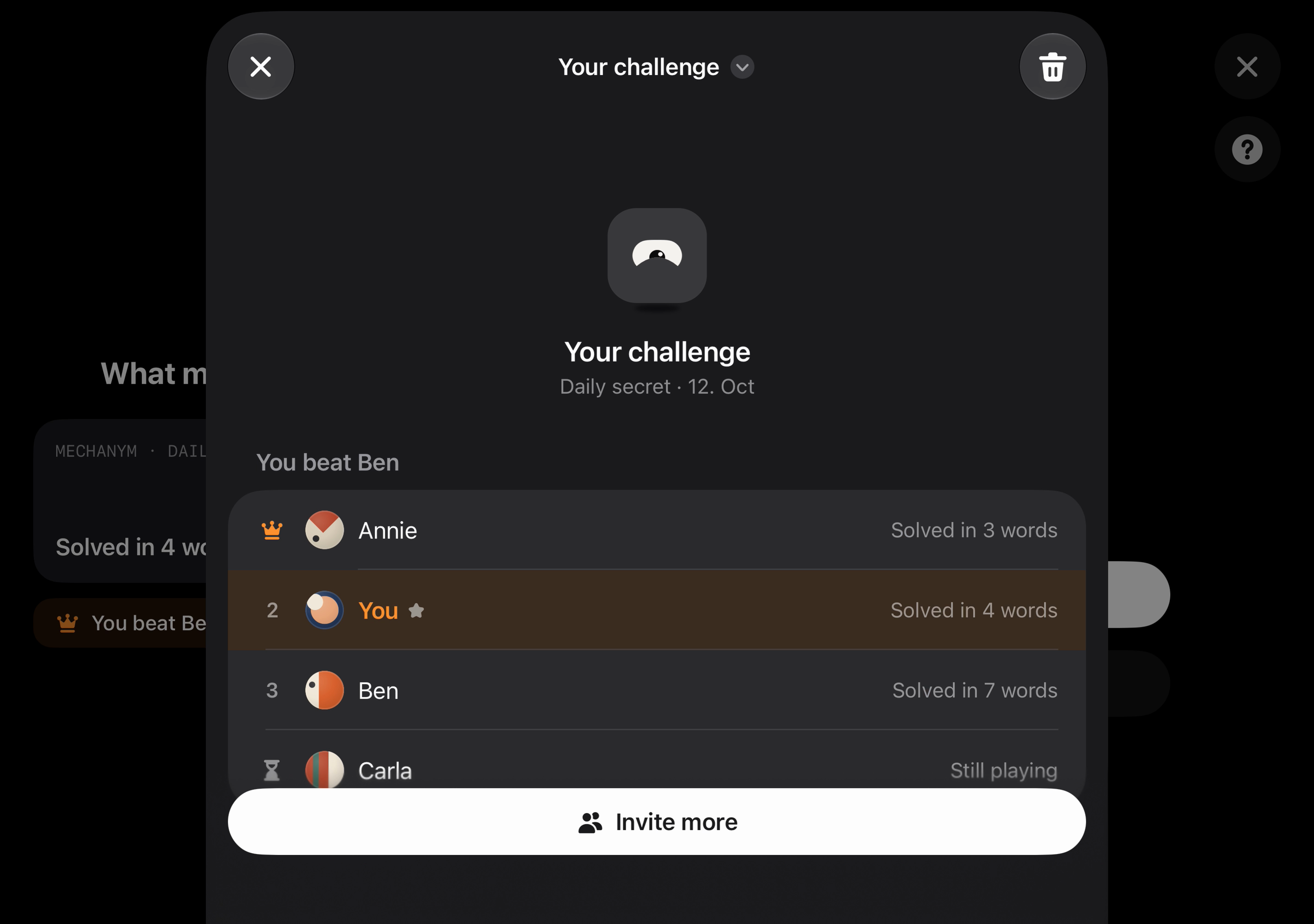 iPhone Duo screenshot: Challenge board, dark