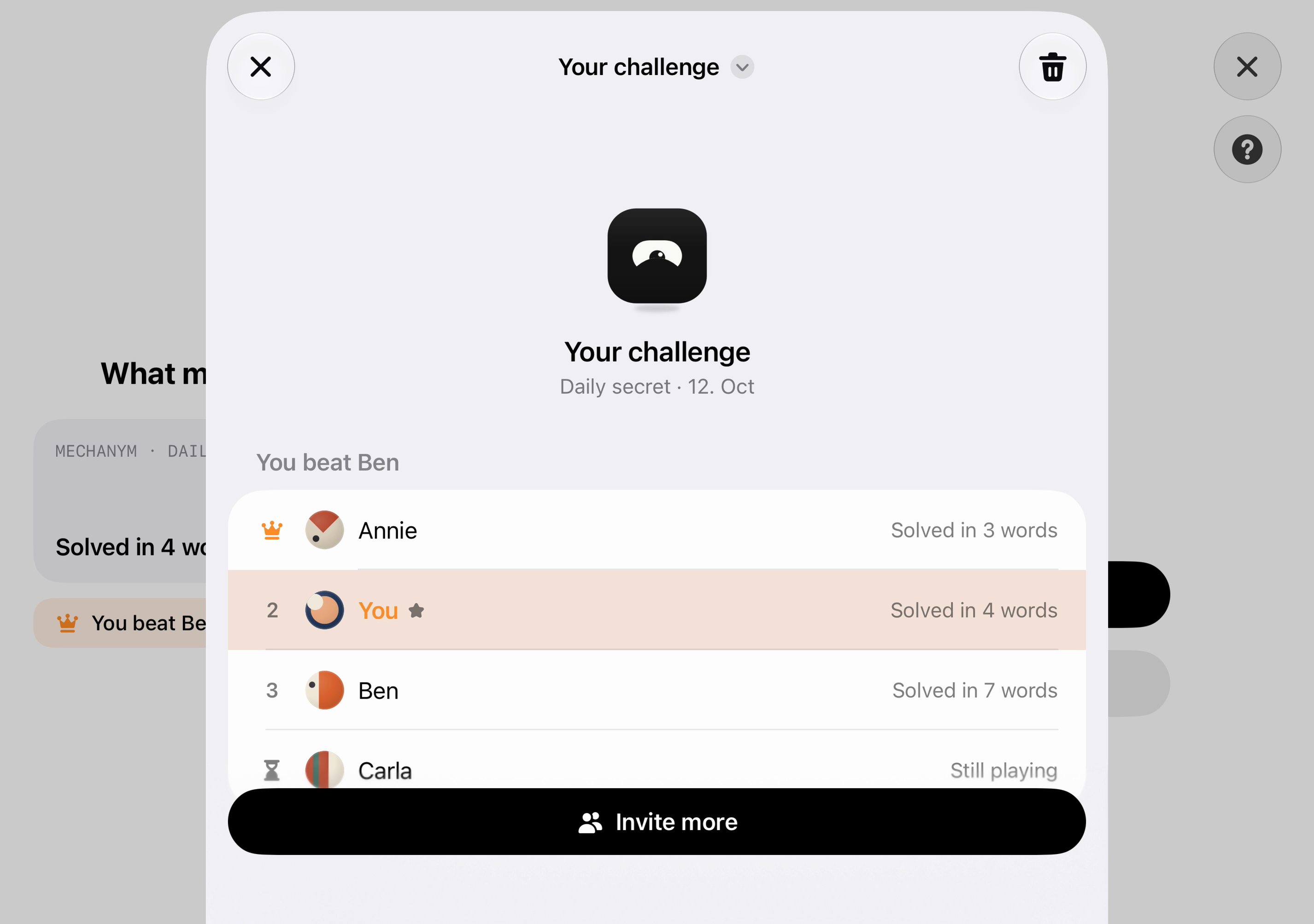iPhone Duo screenshot: Challenge board, light