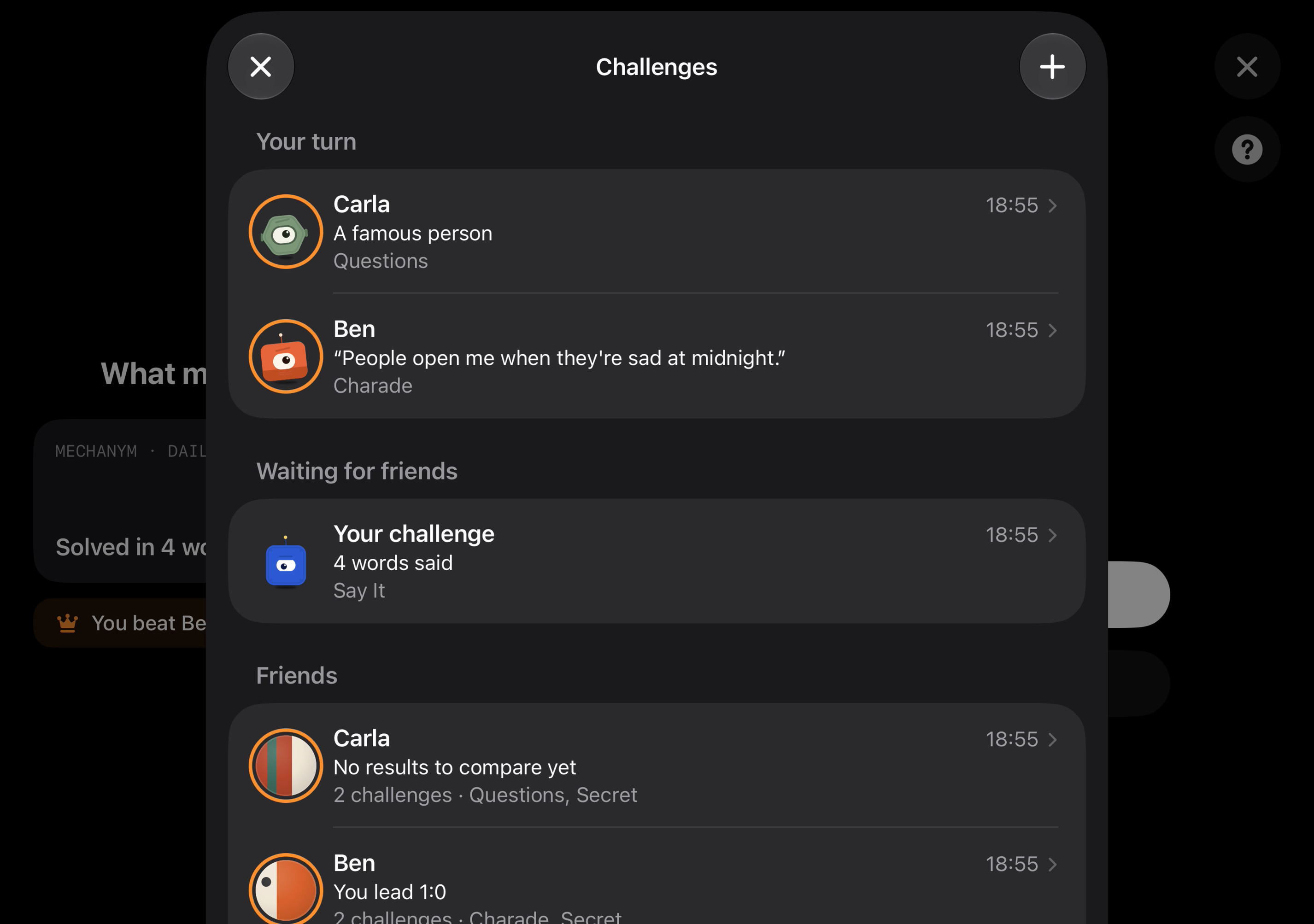 iPhone Duo screenshot: Challenges, dark