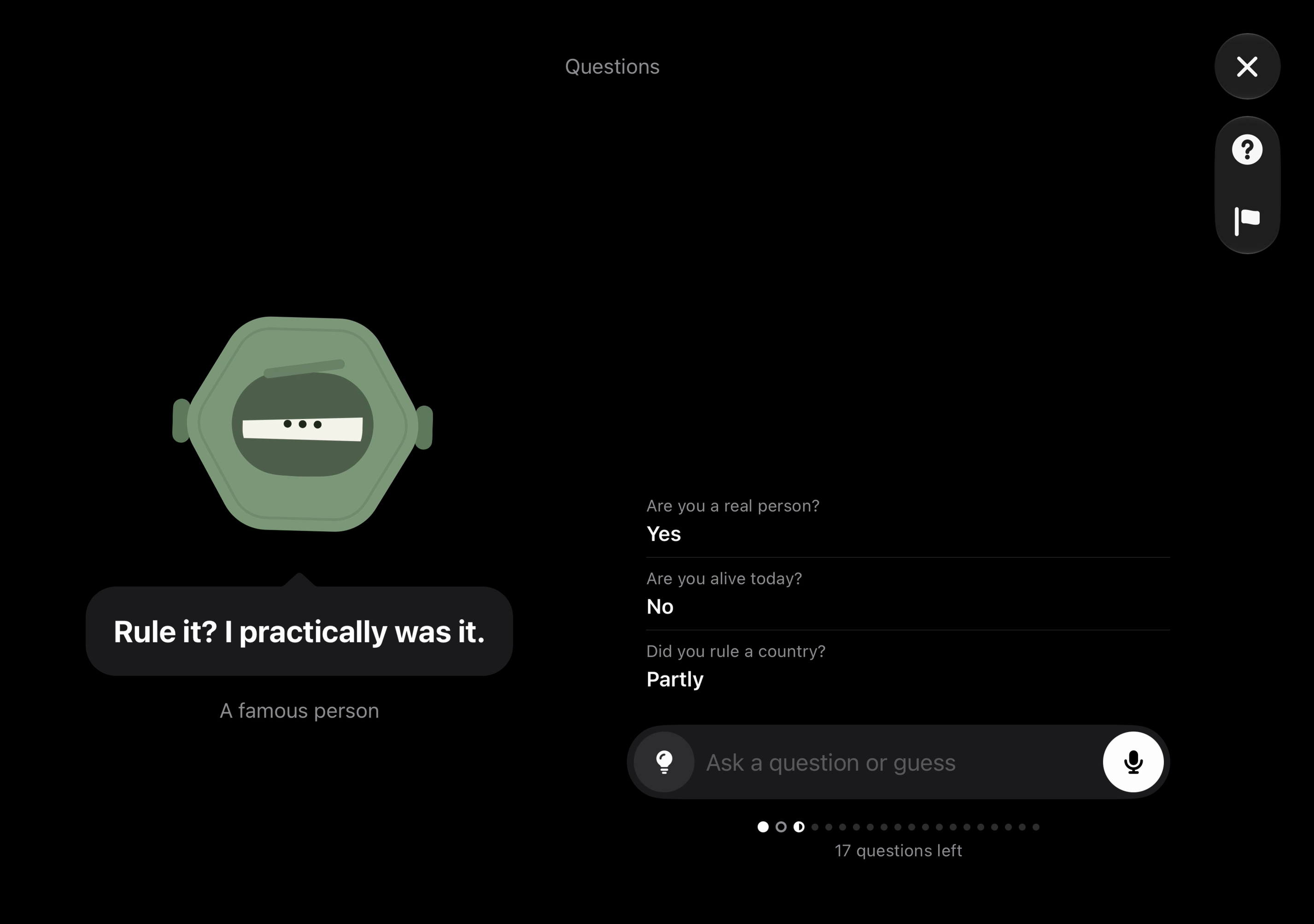 iPhone Duo screenshot: Questions, dark