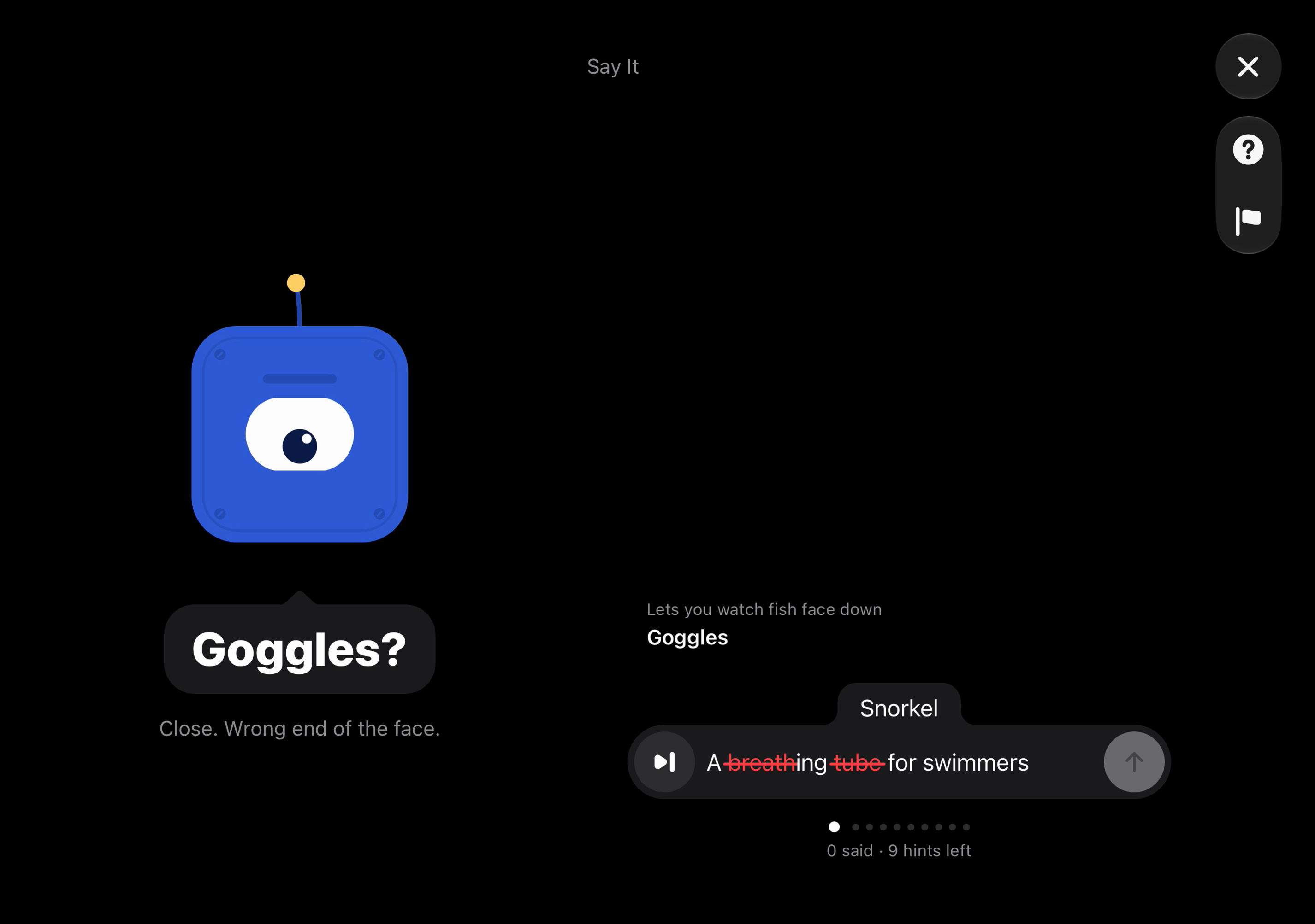 iPhone Duo screenshot: Say It, dark