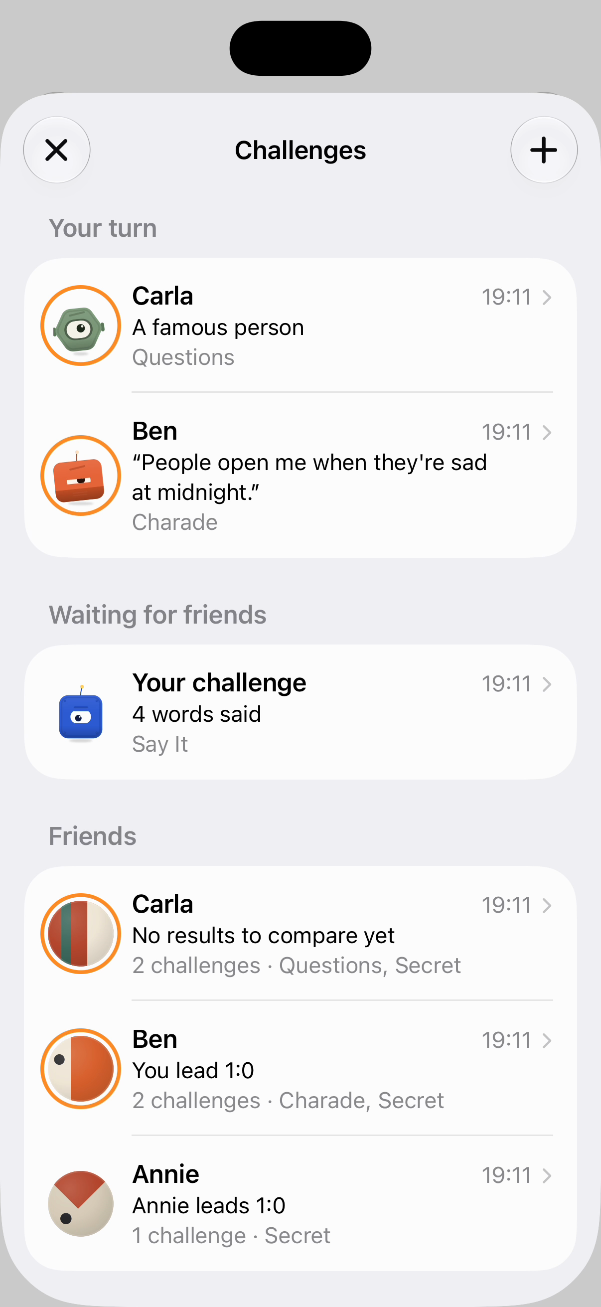 iPhone screenshot: Challenges, light
