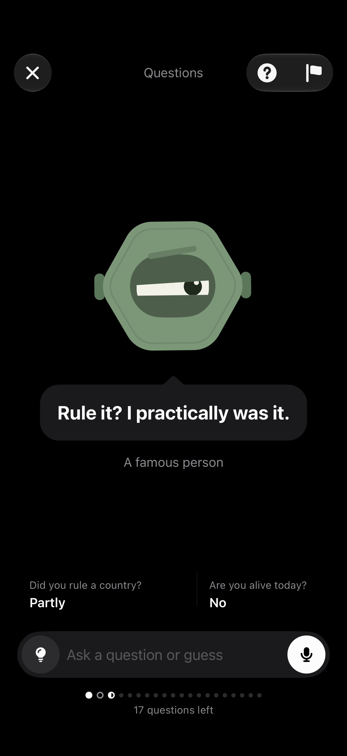 iPhone screenshot: Questions, dark