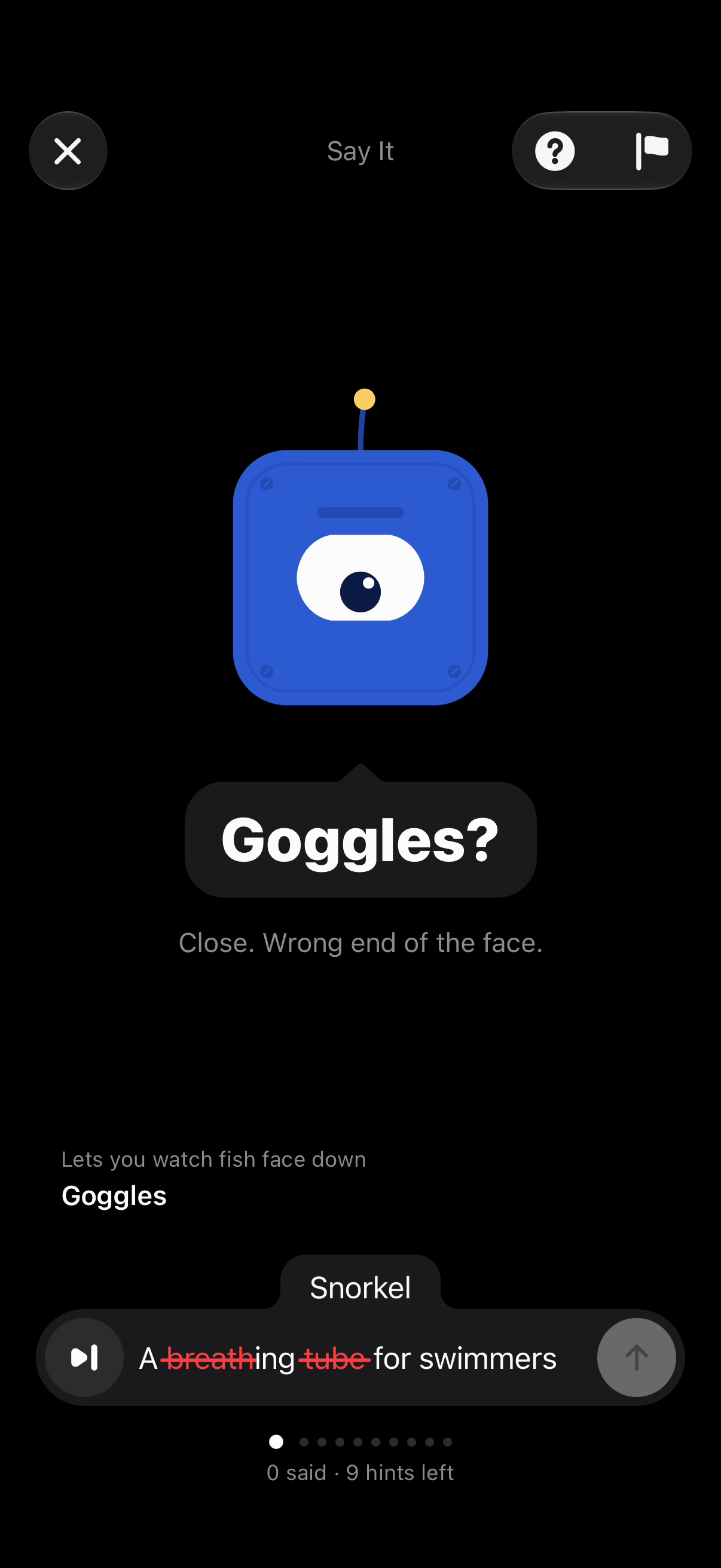 iPhone screenshot: Say It, dark