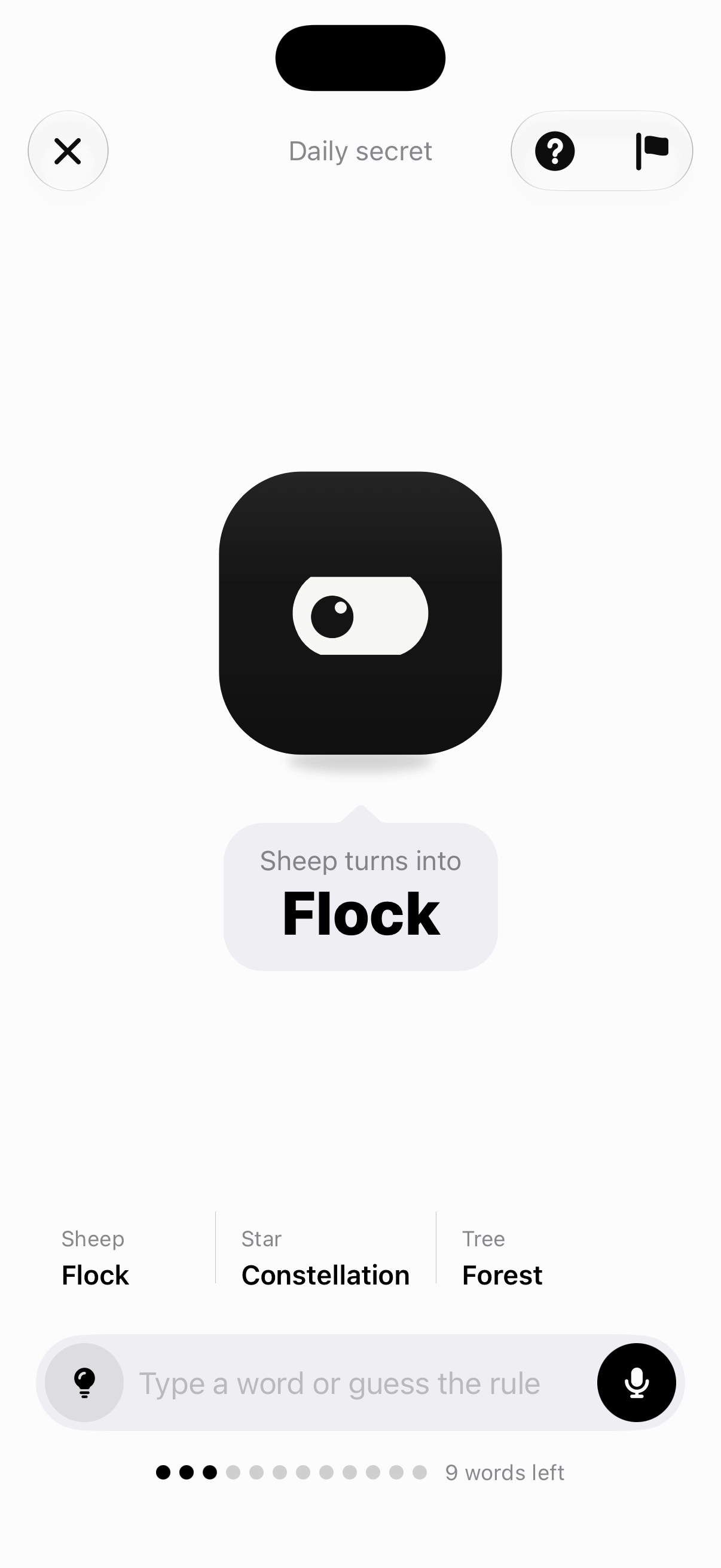 iPhone screenshot: Secret, light