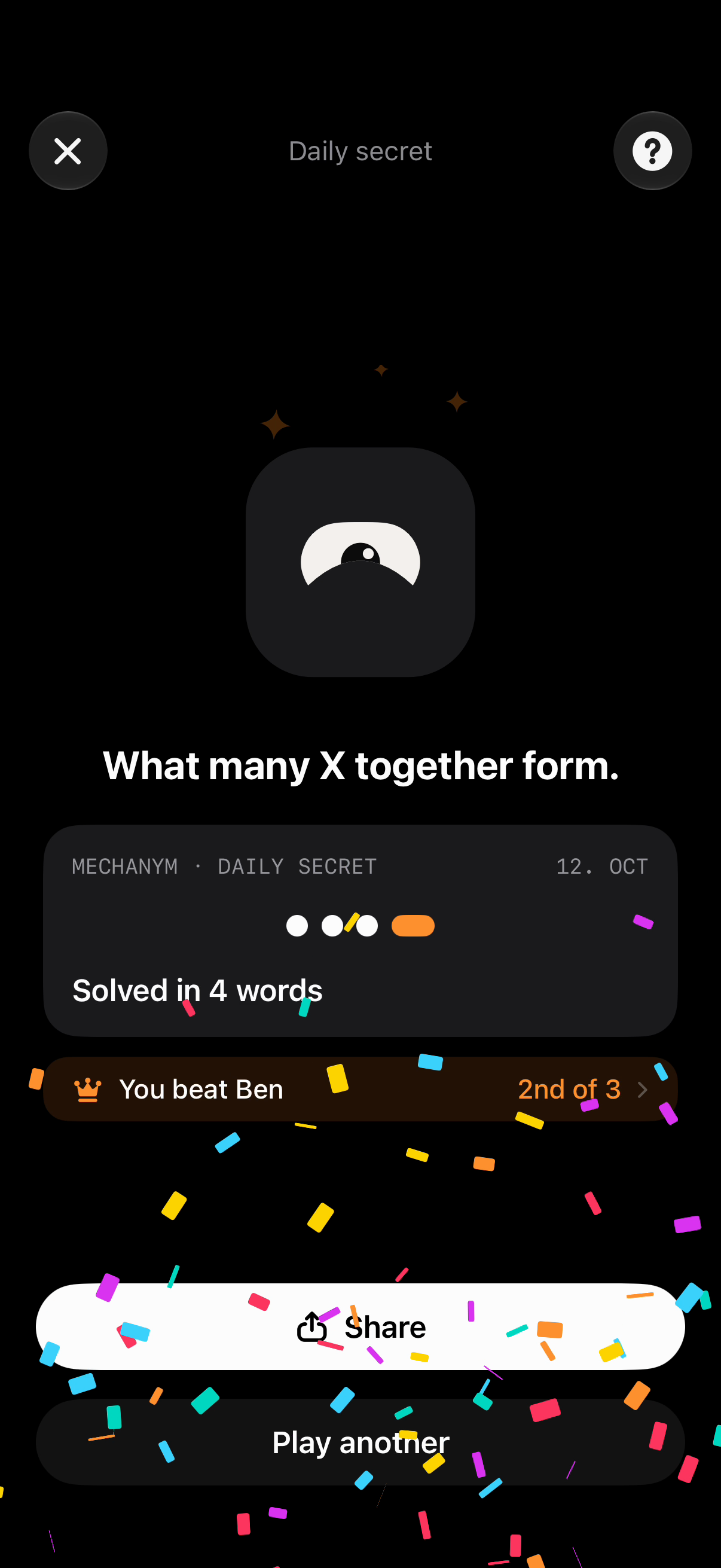 iPhone screenshot: Solved, dark